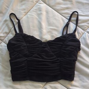 SHEIN Elegant Black Ruched Mesh Bralette Crop Top - Small